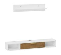 HOMCOM Conjunto de Muebles de Salón, Muebles de TV con Estante de Pared, Puerta, Estantes Abiertos, Orificios para Cables, para Televisión de Pared, 120x24x16 cm, Blanco