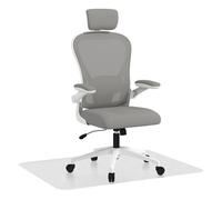 HOMCOM Conjunto de Oficina Incluye 1 Silla de Oficina de Malla con Altura Ajustable Reposacabezas y Soporte Lumbar Ajustables Gris y 1 Alfombra Protectora 90x120 cm