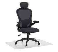 Homcom conjunto de oficina incluye 1 silla de oficina de malla con altura ajustable reposacabezas y soporte lumbar ajustables negro y 1 alfombra protectora 90x120 cm 58 cm