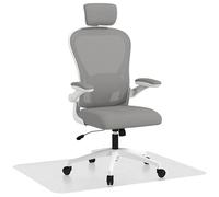 HOMCOM Conjunto de Oficina Incluye 1 Silla de Oficina de Malla con Altura Ajustable Reposacabezas y Soporte Lumbar Ajustables Gris y 1 Alfombra Protectora 90x120 cm