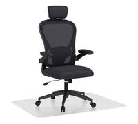 Homcom Pack Oficina Con Silla De Malla Negra Y Alfombra Protectora 90x120 Cm