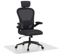 HOMCOM Conjunto de Oficina Incluye 1 Silla de Oficina de Malla Negro y 1 Alfombra Protectora 90x120 cm