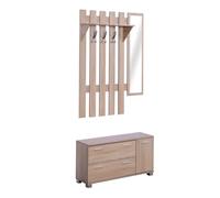 HOMCOM 3 EN 1 Conjunto de Muebles de Entrada Recibidor Pasillo Set de 3 Piezas Perchero Espejo Zapatero 2 Cajones Color Roble Aosom