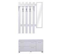 HOMCOM Conjunto de Recibidor de Entrada con Espejo Perchero y Zapatero Muebles de Entrada con 3 Ganchos Estante y 2 Cajones para Pasillo Blanco