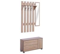 HOMCOM 3 EN 1 Conjunto de Muebles de Entrada Recibidor Pasillo Set de 3 Piezas Perchero Espejo Zapatero 2 Cajones Color Roble Aosom