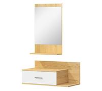 HOMCOM Conjunto de Recibidor de Entrada de Pared con Espejo, Cajón y 2 Estantes Abiertos, Muebles Recibidor para Pasillo, Madera Natural