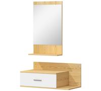 HOMCOM Conjunto de Recibidor de Entrada de Pared con Espejo y Almacenaje Espejo con Cajón y 2 Estantes Abiertos Madera Natural