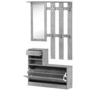 HOMCOM Conjunto de Recibidor de Entrada Espejo Zapatero Perchero Gris | Muebles de Recibidor 2 Piezas, 6 Ganchos, Estante, Cajón, para Pasillo