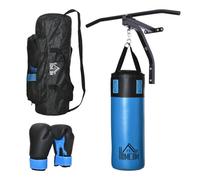 HOMCOM Conjunto de Saco de Boxeo Profesional y Soporte con Barra de Dominadas para Pared para Entrenamiento en Hogar Oficina Gimnasio Ø25x102 cm 93x47x51 cm Azul y Negro