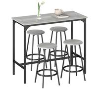 HOMCOM Conjunto Mesa Alta Cocina 4 Taburetes 110x50x89,5cm Gris/Negro | Mesa de Bar Alta, Ahorro de Espacio, Pisos Pequeños, Comedor, Balcón, Isla Cocina