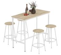 HOMCOM Conjunto Mesa Alta Cocina 4 Taburetes 110x50x89,5cm Natural/Blanco | Mesa de Bar Alta, Ahorro de Espacio, Pisos Pequeños, Comedor, Balcón, Isla Cocina