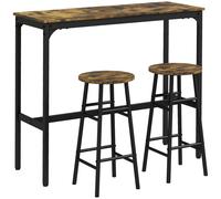 HOMCOM Conjunto Mesa Alta de Cocina con 2 Taburetes Marco de Acero Estilo Industrial Mesa Alta para Comedor Marrón Rústico