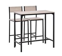 HOMCOM Conjunto Mesa Alta de Cocina con 2 Taburetes, Mesa de Bar Alta, Ahorro de Espacio, para Pisos Pequeños, Comedor, Balcón o Isla Cocina, Estilo Industrial, 89x45x87 cm, Natural y Negro