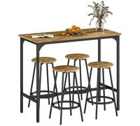 HOMCOM Set de Mesa Bar y 4 Taburetes Muebles Altos con Mesa de 110x50x89,5 cm y Taburetes de Ø30x60,5 cm Negro y Madera Aosom España