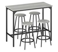 HOMCOM Conjunto Mesa Alta de Cocina con 4 Taburetes, Mesa de Bar Alta, Ahorro de Espacio, para Pisos Pequeños, Comedor, Balcón o Isla Cocina 110x50x89,5 cm, Gris y Negro