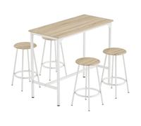 HOMCOM Conjunto Mesa Alta de Cocina con 4 Taburetes, Mesa de Bar Alta, Ahorro de Espacio, para Pisos Pequeños, Comedor, Balcón o Isla Cocina 110x50x89,5 cm, Natural y Blanco