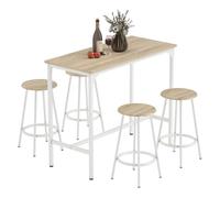 HOMCOM Conjunto Mesa Alta de Cocina con 4 Taburetes, Mesa de Bar Alta, Ahorro de Espacio, para Pisos Pequeños, Comedor, Balcón o Isla Cocina 110x50x89,5 cm, Natural y Blanco
