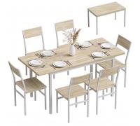 HOMCOM Conjunto de Mesa y 6 Sillas de Comedor de 7 Piezas Roble | Mesa de Cocina Extensible 120-160 cm, Ahorro de Espacio, para 4-6 Personas, Marco Metálico