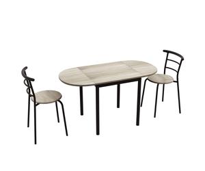 HOMCOM Conjunto mesa oval extensible y 2 sillas - mesa abatible - metal y MDF - Negro y Roble Aosom España