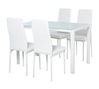 HOMCOM Conjunto Mesa-Sillas Comedor 5 Piezas Mesa Comedor Pequeña Vidrio Templado Rectangular Sillas Individual Tapizadas PU Blanco Aosom España