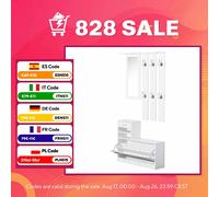 HOMCOM Conjunto de Recibidor de Entrada Espejo Zapatero Perchero Blanco | Muebles de Recibidor 2 Piezas, 6 Ganchos, Estante, Cajón, para Pasillo