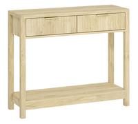 HOMCOM Consola 90 cm, mesa consola estrecha con 2 cajones ranurados y balda, estilo moderno, madera natural Aosom España