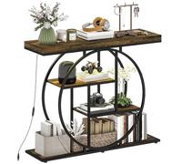 HOMCOM - Consola con iluminación LED de música sync 100 cm, mesa consola de 4 niveles, estantes abiertos, marco redondo de acero, mesa de entrada, salón, pasillo, estilo industrial, marrón rústico y