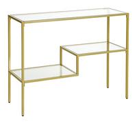 HOMCOM Consola de Entrada con 3 estantes de Acero y Cristal Templado, 100x32x76 cm, Dorado