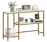 HOMCOM - Consola mueble de 120 cm, mesa consola de 3 niveles con estantes de almacenamiento, bandejas de imitación mármol, marco de metal, mesa de entrada, salón, pasillo, blanco y dorado