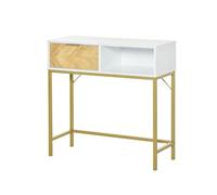 HOMCOM Mesa Consola Estilo Moderno con Cajón y Estante Abierto para Recibidor Pasillo Sala de Estar 80x30x80,5 cm Blanco Dorado Aosom España