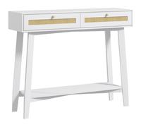 HOMCOM Consola Recibidor Mesa de Entrada 2 Cajones Diseño Ratán Estante Abierto Pasillo 100x30x81 cm Blanco Aosom España