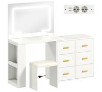 HOMCOM Coqueta con espejo y taburete, mesa de maquillaje con iluminación LED ajustable, 6 cajones, 118 x 78 x 135 cm, blanco
