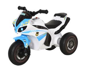 HOMCOM Correpasillos para Niños Moto de Carreras con Efectos Musicales y Luminosos y Maletero de Almacenamiento Azul Blanco Aosom España