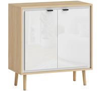 HOMCOM Credenza Moderna 2 Puertas con Estante Ajustable, 72x35x77 cm, Blanco Brillante y Roble