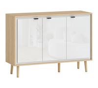 HOMCOM Credenza Moderna de 3 Puertas con Estante Ajustable, 107x35x77 cm, Blanco Brillante y Roble