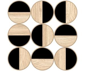 HOMCOM Cuadro Decorativo de Pared Geométrico, Adorno Moderno 3D de 60x60 cm, Escultura de Pared con Espejo de Plástico, Marco Metálico, para Salón, Dormitorio, Pasillo, Negro y Madera Natural