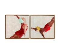 HOMCOM Cuadros en Lienzo de Figuras Dinámicas a Mano, 40x40 cm, 2 Piezas, Cuadros de Arte de Pared Enmarcados, Decoración Moderna para Dormitorio, Salón, Cocina, Rojo