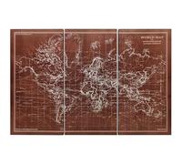 HOMCOM Cuadros en Lienzo Trípticos de Mapamundi Vintage a Mano, 120x60 cm, Cuadros Grandes de Arte de Pared con Marco de Madera, Decoración Elegante para Dormitorio, Salón, Cocina, Marrón