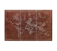 HOMCOM Cuadros en Lienzo Trípticos de Mapamundi Vintage a Mano, 120x60 cm, Cuadros Grandes de Arte de Pared con Marco de Madera, Decoración Elegante para Dormitorio, Salón, Cocina, Marrón