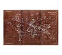 HOMCOM Cuadros en Lienzo Trípticos Mapamundi Vintage a Mano 120x60 cm con Marco de Madera Decoración para Dormitorio Marrón