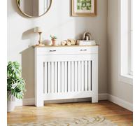 HOMCOM Cubierta para radiador de listones antivuelco con cajón de almacenamiento, cubierta de madera para estufa, 112x19x97 cm, blanca