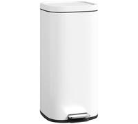 HOMCOM Cubo compacto 30L, tapa cierre suave, pedal blanco