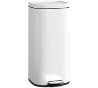 HOMCOM Cubo compacto 30L, tapa cierre suave, pedal blanco crema