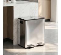 HOMCOM Cubo de basura 2 x 20L de acero inoxidable con separador de residuos, tapa de cierre suave, compartimentos desodorantes interiores extraíbles, para apartamento, color plateado