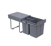 HOMCOM Cubo de Basura Bajo Fregadero 3 Contenedores 1x20L y 2x10L Gris | Papelera de Cocina, Clasificación de Residuos, Metal y Plástico, 48x34,2x41,8 cm