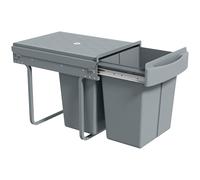 HOMCOM Cubo de Basura bajo Fregadero, Cubo de Basura Cocina, 2 Contenedores de Reciclaje Extraíble, 20L+20L, Deslizamiento Suave, Asa, Tapa con Patrón de Diamante, Gris