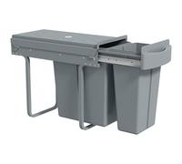 HOMCOM Cubo de Basura bajo Fregadero, Cubo de Basura Cocina, 2 Contenedores de Reciclaje Extraíble, 20L+10L, Deslizamiento Suave, Asa, Tapa con Patrón de Diamante, Gris