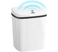 HOMCOM Cubo de Basura Cocina Automático 15 L, Papelera de Cocina con Sensor Infrarrojo y Modo Manual, Anillo de Retención, Antihuellas, para Oficina, Hogar, Blanco