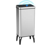 HOMCOM Cubo de Basura Cocina Automático 50 L, Papelera de Cocina de Acero Inoxidable con Sensor Infrarrojo, Cierre Suave, Patas, Anillo de Retención, Antihuellas, para Oficina, Hogar, Plata