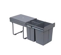 HOMCOM Cubo de Basura Cocina bajo Fregadero Papelera de Cocina 3 Contenedores de Reciclaje 1x20L y 2x10L Clasificación de Residuos Metal y Plástico 48x34,2x41,8 cm Gris